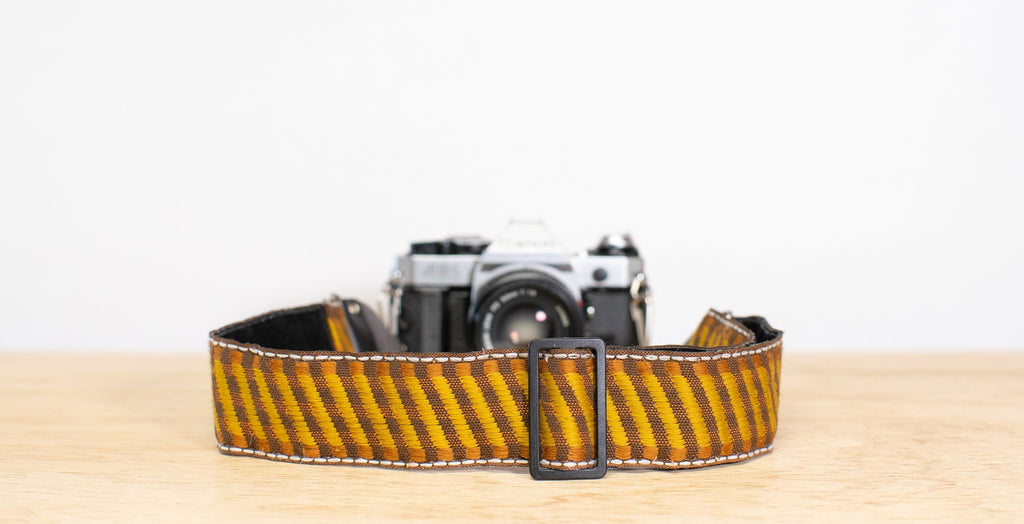 Classic vintage 1970's camera strap in bright shades 